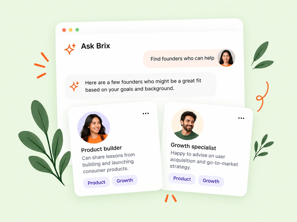 Illustration of Brix AI recommending relevant founders in a conversation