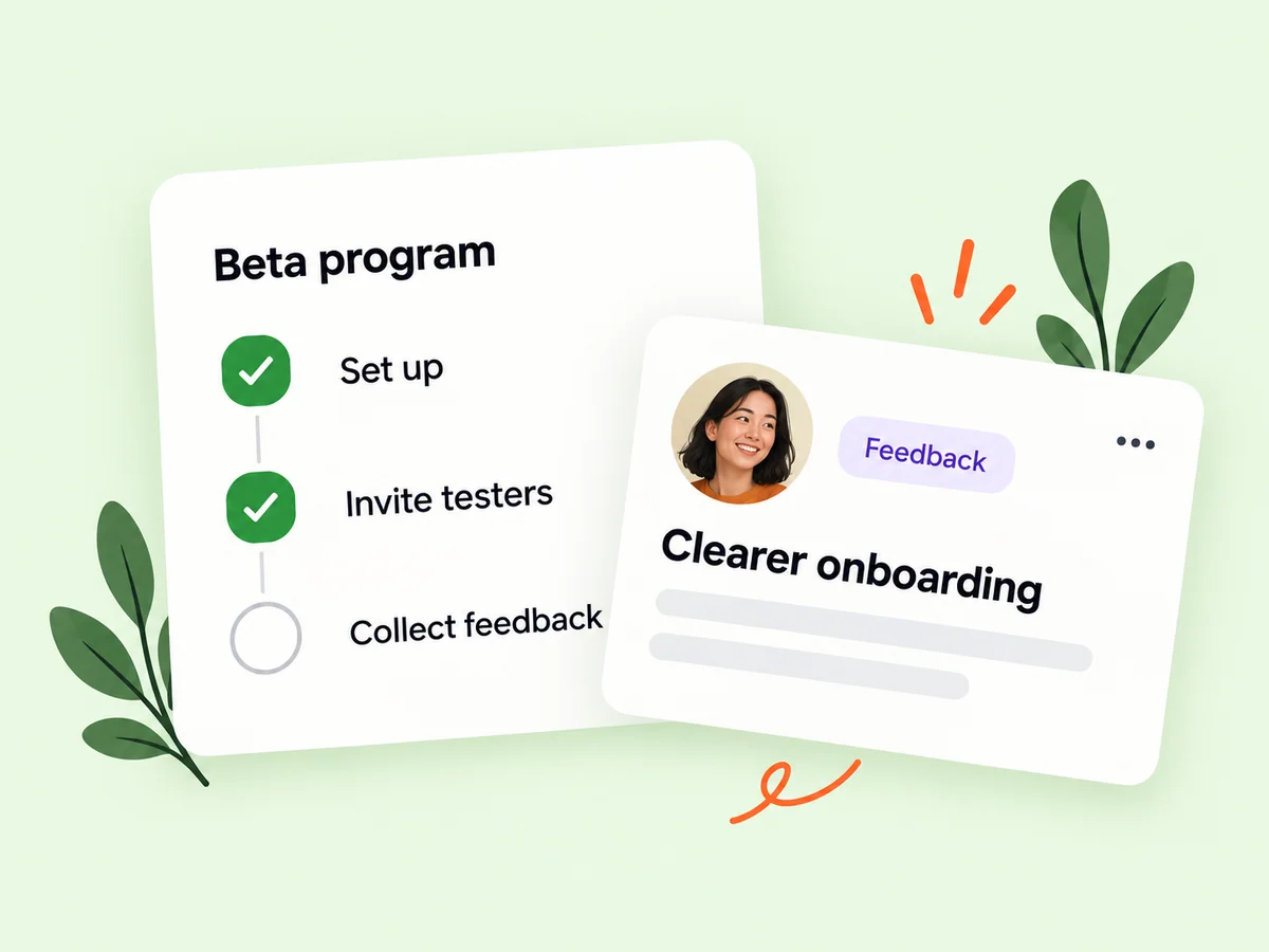 Illustration of a beta-testing checklist and product feedback