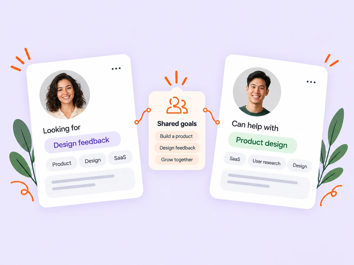 Illustration of founders connected by complementary goals and expertise