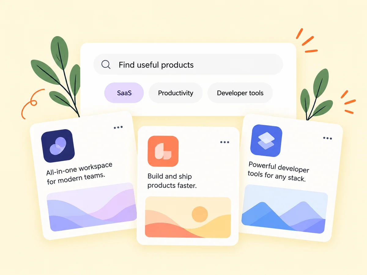 Illustration of SaaS product search and category filters