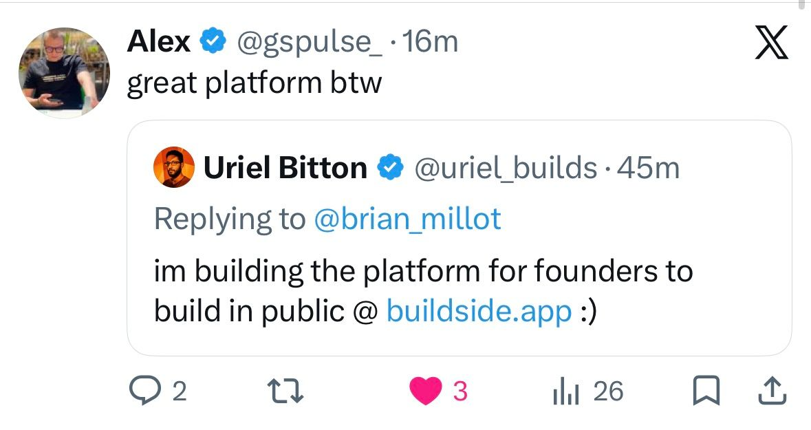 Alex: “great platform btw”