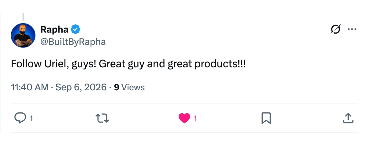 Rapha: “Follow Uriel, guys! Great guy and great products!”